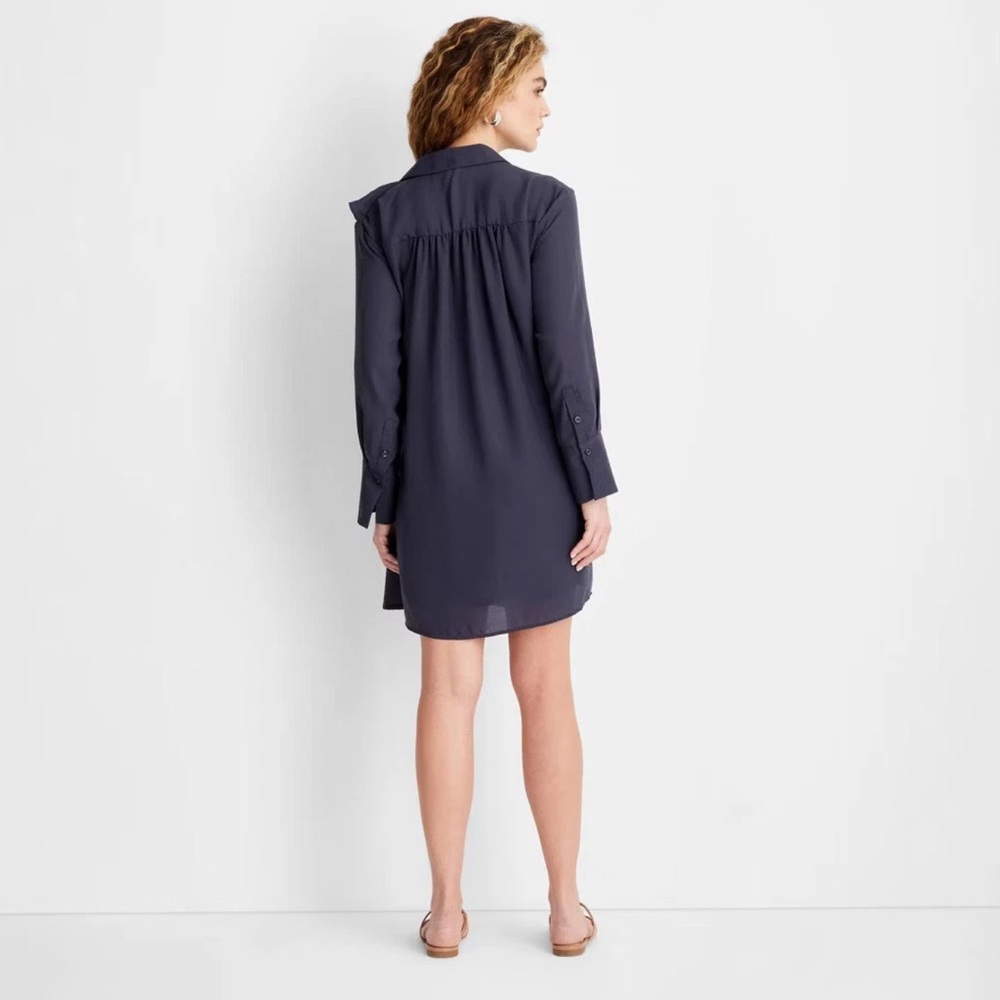 Navy Ruffle Wrap Dress - Picture 2 of 3